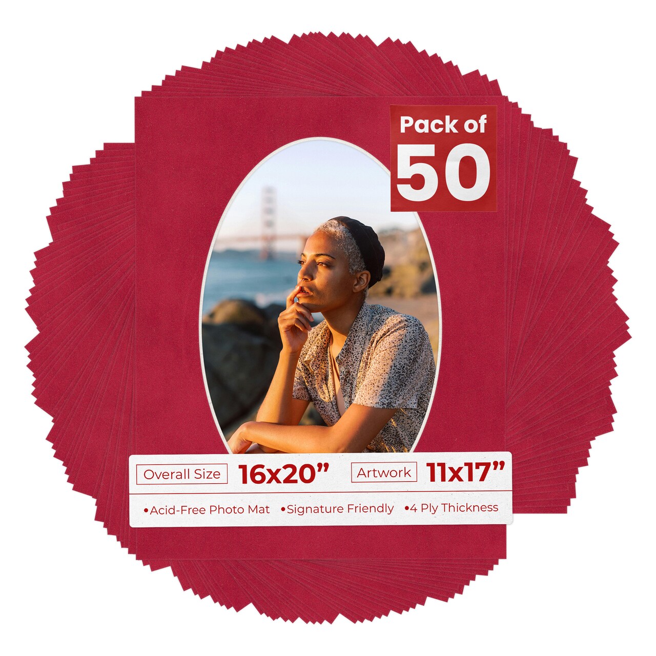 Red Suede Mat Board for 16x20 Frames - Oval Opening for 11x17 Photos